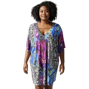 Joseph Ribkoff Womens Dress 18 Animal Print Colorful Shift Tunic Short Sleeve